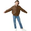 imageRolanko Girls Faux Leather Jacket Kids Zip Up Motorcycle Biker Outerwear Coat Pleather Bomber Jacket with Pockets 515 YearsBrown