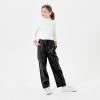 imageRolanko Girls Faux Leather Pants Straight Wide Leg Streetwear Trousers with Pockets Kids Pants 414 YearsBlack
