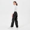 imageRolanko Girls Faux Leather Pants Straight Wide Leg Streetwear Trousers with Pockets Kids Pants 414 YearsBlack