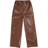 imageRolanko Girls Faux Leather Pants Straight Wide Leg Streetwear Trousers with Pockets Kids Pants 414 YearsBrown