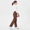 imageRolanko Girls Faux Leather Pants Straight Wide Leg Streetwear Trousers with Pockets Kids Pants 414 YearsBrown