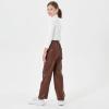 imageRolanko Girls Faux Leather Pants Straight Wide Leg Streetwear Trousers with Pockets Kids Pants 414 YearsBrown