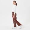 imageRolanko Girls Faux Leather Pants Straight Wide Leg Streetwear Trousers with Pockets Kids Pants 414 YearsBrown