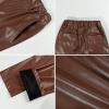 imageRolanko Girls Faux Leather Pants Straight Wide Leg Streetwear Trousers with Pockets Kids Pants 414 YearsBrown