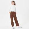 imageRolanko Girls Faux Leather Pants Straight Wide Leg Streetwear Trousers with Pockets Kids Pants 414 YearsBrown