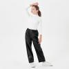 imageRolanko Girls Faux Leather Pants Straight Wide Leg Streetwear Trousers with Pockets Kids Pants 414 YearsMatteblack