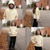 imageRolanko Girls Hoodies Fleece Sweatshirts Long Sleeve Cozy lightweight Pullover Tops with Pocket Kids Warm Velvet OutwearBeige