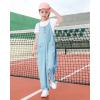 imageRolanko Girls Jumpsuit Knitted Sleeveless Overalls Wide Leg Pants Romper for Kids Loose Jumpers with Pockets 514 YBlue