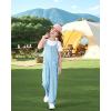 imageRolanko Girls Jumpsuit Knitted Sleeveless Overalls Wide Leg Pants Romper for Kids Loose Jumpers with Pockets 514 YBlue
