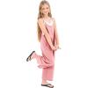 imageRolanko Girls Jumpsuit Sleeveless Romper Wide Leg Pants Overalls for Kids Loose Jumpers with Pockets 414 YearsA1light Pink