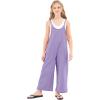 imageRolanko Girls Jumpsuit Sleeveless Romper Wide Leg Pants Overalls for Kids Loose Jumpers with Pockets 414 YearsA1purple