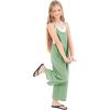 imageRolanko Girls Jumpsuit Sleeveless Romper Wide Leg Pants Overalls for Kids Loose Jumpers with Pockets 414 YearsA1sagegreen