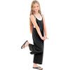 imageRolanko Girls Jumpsuit Sleeveless Romper Wide Leg Pants Overalls for Kids Loose Jumpers with Pockets 414 YearsBlack