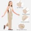 imageRolanko Girls Jumpsuit Sleeveless Romper Wide Leg Pants Overalls for Kids Loose Jumpers with Pockets 414 YearsKhaki