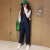 imageRolanko Girls Overalls Denim Bib Distressed Jumpsuit Kids Blue Baggy Jean Pants 414 Years with PocketsC1dark Blue