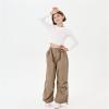 imageRolanko Girls Parachute Pants Y2K Cargo Pants for Girls Loose Jogger Trousers with Pockets Streetwear Kids 414 YearsCoffee
