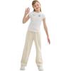 imageRolanko Girls Wide Leg Sweatpants Straight Pants for Kids Girls Trousers with Pockets SweatsBeige