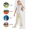 imageRolanko Girls Wide Leg Sweatpants Straight Pants for Kids Girls Trousers with Pockets SweatsBeige