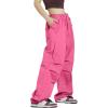 imageRolanko Parachute Pants for Girls Y2K Cargo Trousers with Pockets Harajuku Jogger Pants Kids 414 YearsC2rose Red