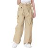 imageRolanko Parachute Pants for Girls Y2K Cargo Trousers with Pockets Harajuku Jogger Pants Kids 414 YearsKhaki