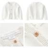 imageRolanko Toddler Girls Sweater Long Sleeve Open Front Button Down Knit Cardigan Kids Clothes 16 YearsH5white Lace