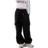 imageRolanko Girls Cargo Pants Wide leg Cargo Sweatpants High Waist Kids Joggers with Pockets 414 YearsBlack