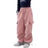 imageRolanko Girls Cargo Pants Wide leg Cargo Sweatpants High Waist Kids Joggers with Pockets 414 YearsPink