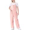 imageRolanko Girls Jumpsuit Knitted Sleeveless Overalls Wide Leg Pants Romper for Kids Loose Jumpers with Pockets 514 YPink