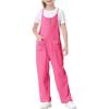 imageRolanko Girls Jumpsuit Knitted Sleeveless Overalls Wide Leg Pants Romper for Kids Loose Jumpers with Pockets 514 YRose