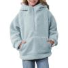 imageRolanko Girls Sherpa Pullover Hoodie Half Zipper Fuzzy Hoodie Sweatshirt with Pockets Kids Fleece Tops 414 YearsAquablue