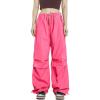imageRolanko Parachute Pants for Girls Y2K Cargo Trousers with Pockets Harajuku Jogger Pants Kids 414 YearsC2rose Red