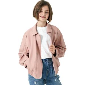 imageRolanko Girls Faux Leather Jacket Kids Zip Up Motorcycle Biker Outerwear Coat Pleather Bomber Jacket with Pockets 515 YearsPink