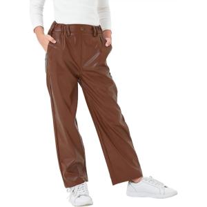 imageRolanko Girls Faux Leather Pants Straight Wide Leg Streetwear Trousers with Pockets Kids Pants 414 YearsBrown