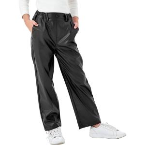 imageRolanko Girls Faux Leather Pants Straight Wide Leg Streetwear Trousers with Pockets Kids Pants 414 YearsMatteblack