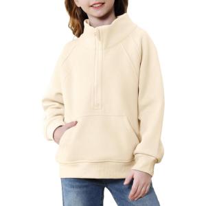 imageRolanko Girls Half Zip Pullover Cropped Sweatshirts for Girls Long Sleeve Sweat Shirts with Thumb Hole 514 YearsApricot