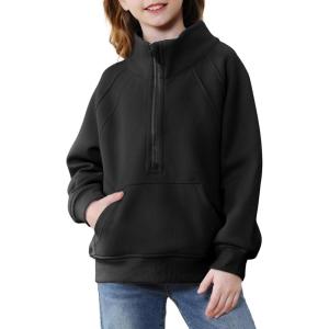 imageRolanko Girls Half Zip Pullover Cropped Sweatshirts for Girls Long Sleeve Sweat Shirts with Thumb Hole 514 YearsBlack