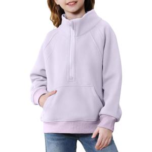 imageRolanko Girls Half Zip Pullover Cropped Sweatshirts for Girls Long Sleeve Sweat Shirts with Thumb Hole 514 YearsLightpurple