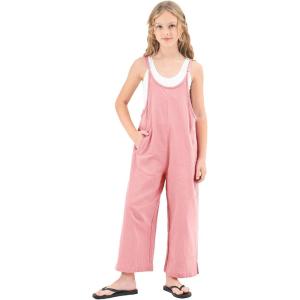 imageRolanko Girls Jumpsuit Sleeveless Romper Wide Leg Pants Overalls for Kids Loose Jumpers with Pockets 414 YearsA1light Pink