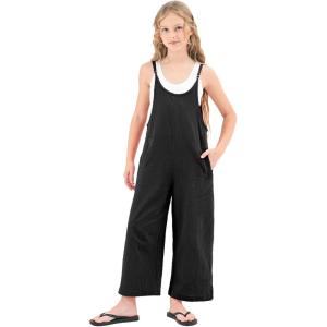 imageRolanko Girls Jumpsuit Sleeveless Romper Wide Leg Pants Overalls for Kids Loose Jumpers with Pockets 414 YearsBlack
