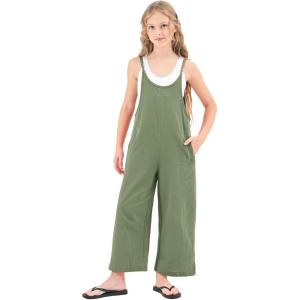imageRolanko Girls Jumpsuit Sleeveless Romper Wide Leg Pants Overalls for Kids Loose Jumpers with Pockets 414 YearsGreen