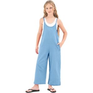 imageRolanko Girls Jumpsuit Sleeveless Romper Wide Leg Pants Overalls for Kids Loose Jumpers with Pockets 414 YearsLight Blue