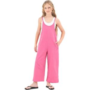 imageRolanko Girls Jumpsuit Sleeveless Romper Wide Leg Pants Overalls for Kids Loose Jumpers with Pockets 414 YearsPink