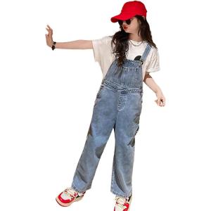 imageRolanko Girls Overalls Denim Bib Distressed Jumpsuit Kids Blue Baggy Jean Pants 414 Years with PocketsB1pockets