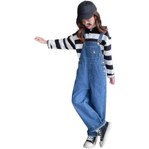 imageRolanko Girls Overalls Denim Bib Distressed Jumpsuit Kids Blue Baggy Jean Pants 414 Years with PocketsB2button