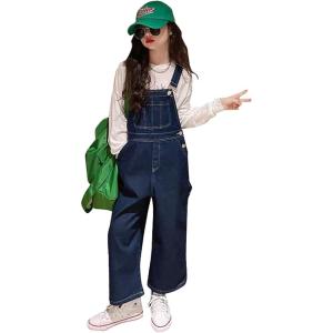 imageRolanko Girls Overalls Denim Bib Distressed Jumpsuit Kids Blue Baggy Jean Pants 414 Years with PocketsC1dark Blue
