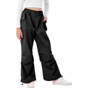 imageRolanko Girls Parachute Pants Y2K Cargo Pants for Girls Loose Jogger Trousers with Pockets Streetwear Kids 414 YearsBlack