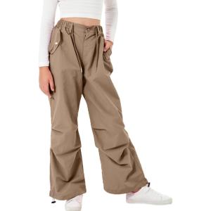 imageRolanko Girls Parachute Pants Y2K Cargo Pants for Girls Loose Jogger Trousers with Pockets Streetwear Kids 414 YearsCoffee
