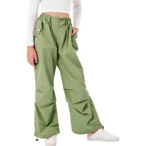 imageRolanko Girls Parachute Pants Y2K Cargo Pants for Girls Loose Jogger Trousers with Pockets Streetwear Kids 414 YearsTarragongreen