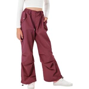 imageRolanko Girls Parachute Pants Y2K Cargo Pants for Girls Loose Jogger Trousers with Pockets Streetwear Kids 414 YearsWine