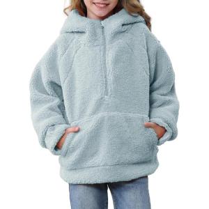 imageRolanko Girls Sherpa Pullover Hoodie Half Zipper Fuzzy Hoodie Sweatshirt with Pockets Kids Fleece Tops 414 YearsAquablue